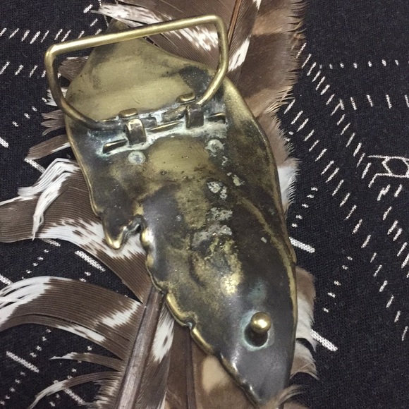 Folk art brass belt buckle gorgeous three leaves - Picture 3 of 7